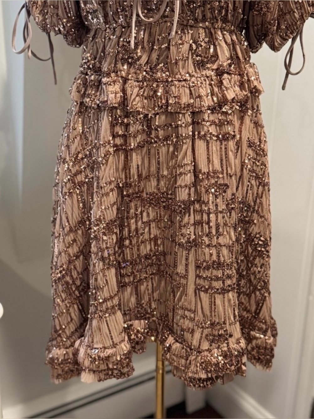 NWT En Saison Brown Sequin Ruffle Mini Dress Size Small - Picture 6 of 15